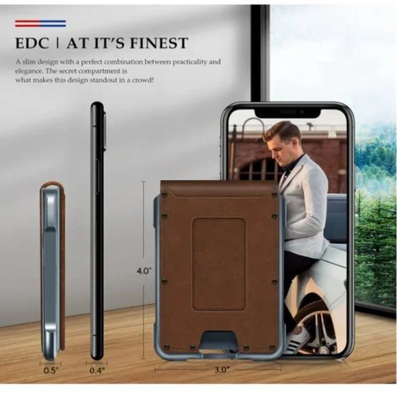 Mens Wallet Tactical Bifold Wallets for Men Metal RFID Blocking Aluminum - Picture 3 of 5